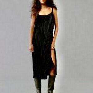 American Eagle | Black Velvet Midi Dress Sleeveless Textured Whimsigoth | Large